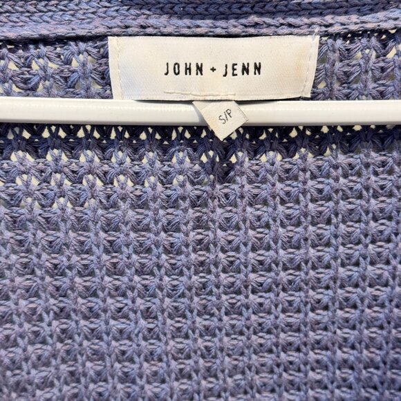 John + Jenn Periwinkle Knit Cardigan Small Cropped Button Front Cotton Sweater - Picture 3 of 5